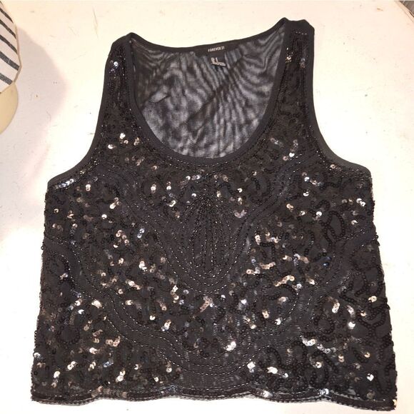 Black Sequined Tank Top Never Worn Small - Picture 2 of 14
